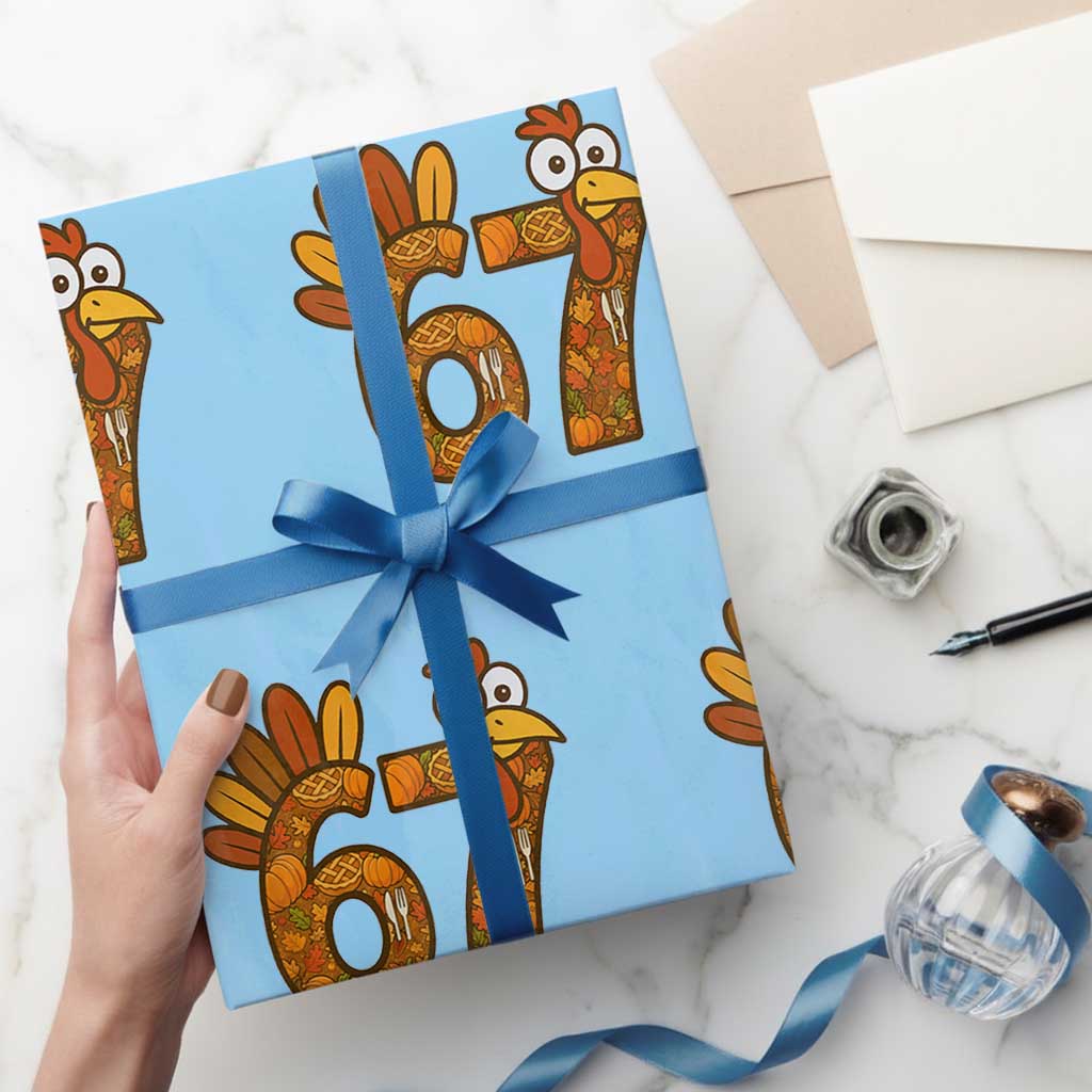 Six And Seven Meme Turkey Wrapping Paper Roll Funny Thanksgiving Gift TS12 Light Blue Print Your Wear