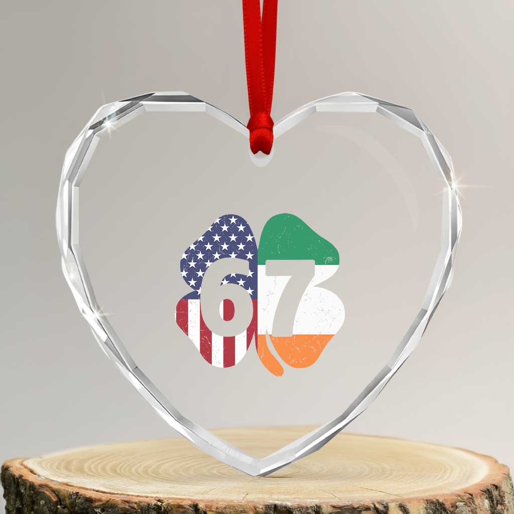 Six Seven 6 7 St Patricks Day Heart Crystal Glass Ornament 67 Meme Irish American Ireland Flag Lucky Shamrocks TS10 Transparent Glass 3'' Heart Print Your Wear