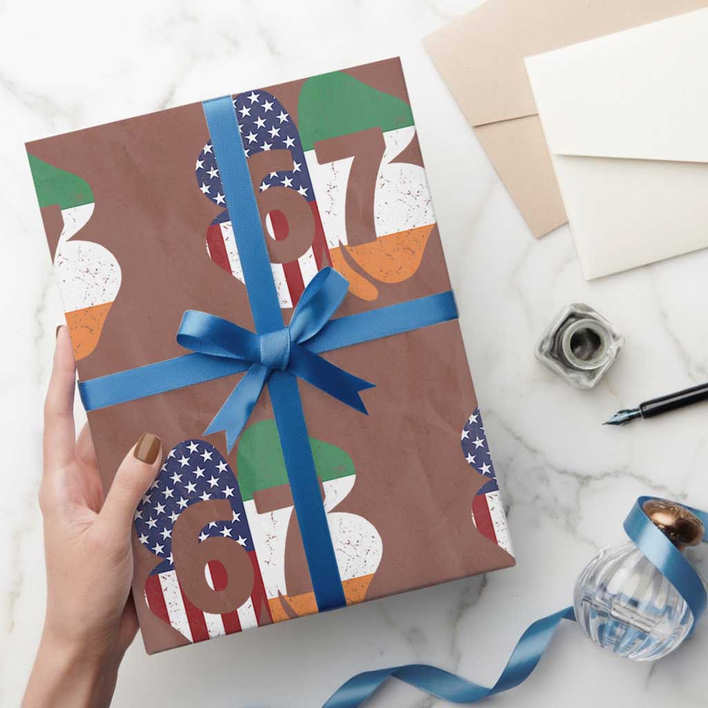 Six Seven 6 7 St Patricks Day Wrapping Paper Roll 67 Meme Irish American Ireland Flag Lucky Shamrocks TS10 Mocha Print Your Wear