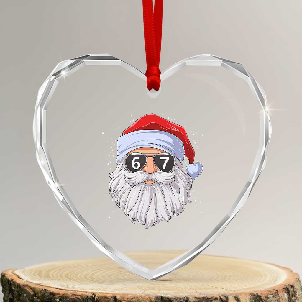 Six Seven 67 Christmas Meme Heart Crystal Glass Ornament Funny Brainrot Santa Claus Gen Alpha Slang TS10 Transparent Glass 3'' Heart Print Your Wear