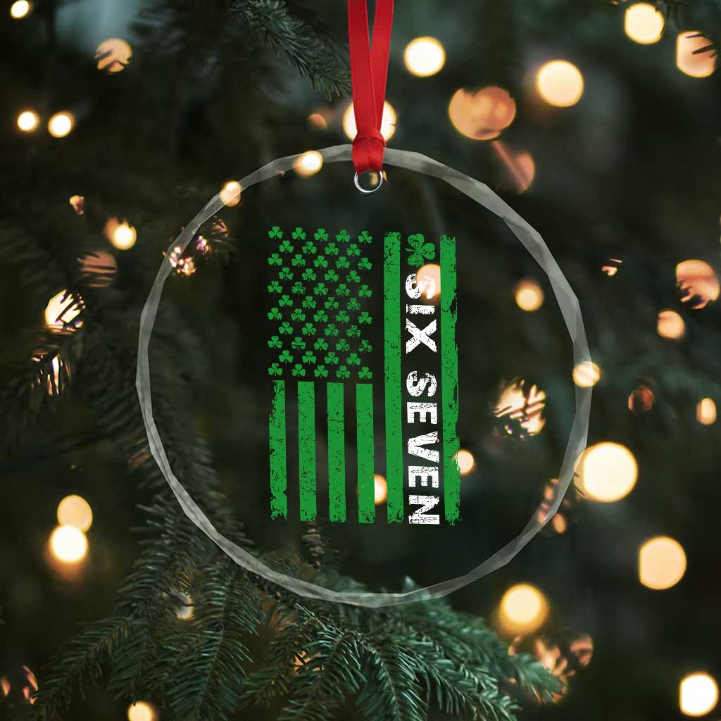 Six Seven 67 St Patricks Day Shamrock Vintage American Flag Crystal Glass Ornament TS11 Print Your Wear