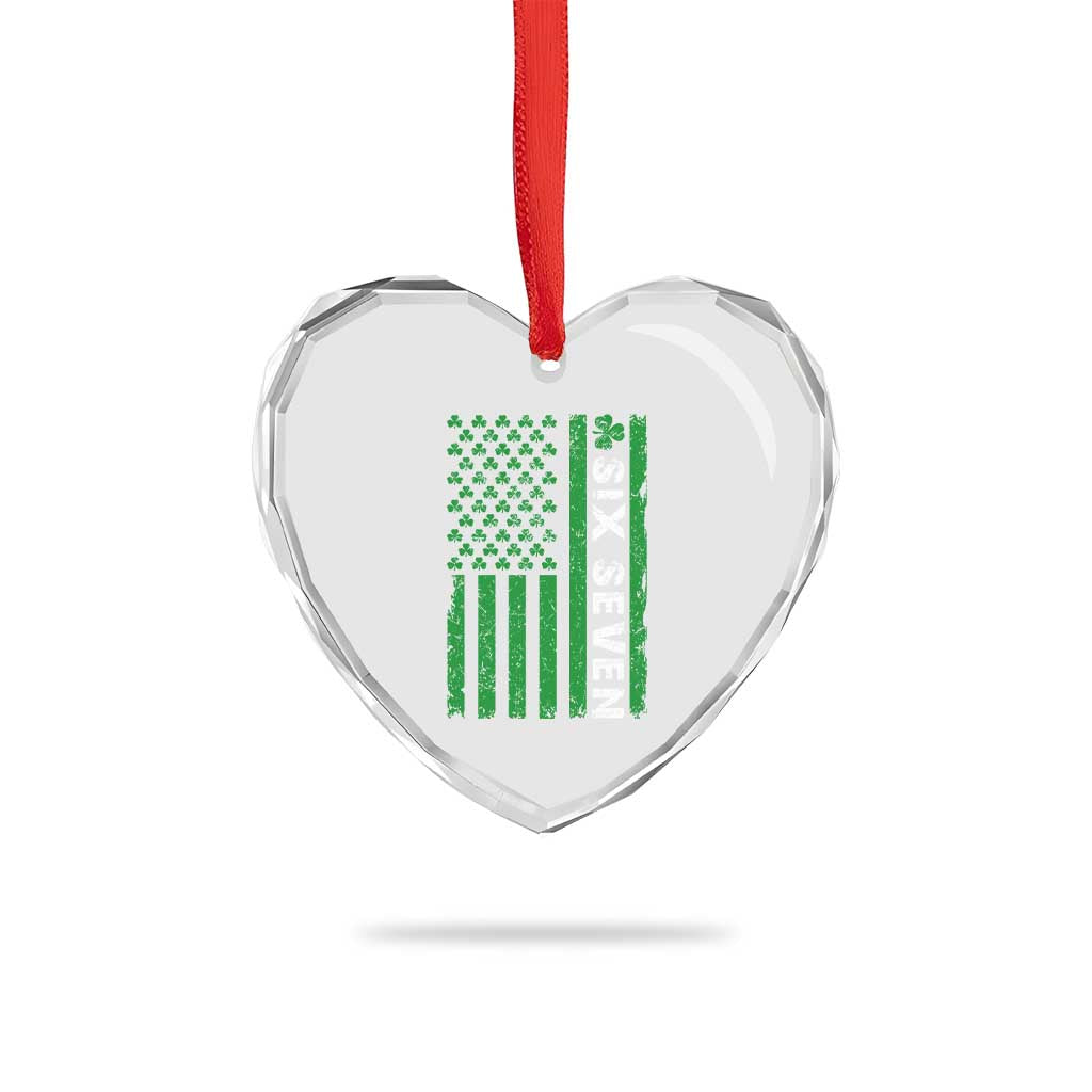 Six Seven 67 St Patricks Day Shamrock Vintage American Flag Heart Crystal Glass Ornament TS11 Print Your Wear