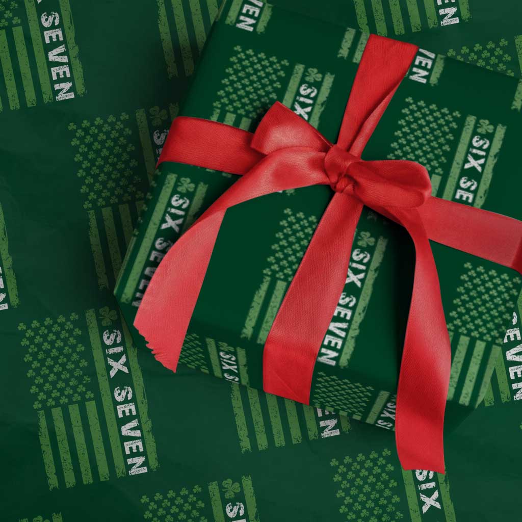 Six Seven 67 St Patricks Day Shamrock Vintage American Flag Wrapping Paper Roll TS11 Green Print Your Wear