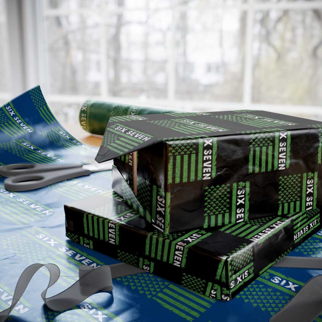 Six Seven 67 St Patricks Day Shamrock Vintage American Flag Wrapping Paper Roll TS11 Black Print Your Wear