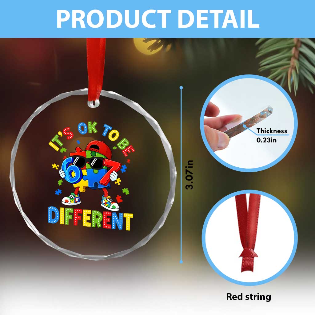 Six Seven Autism Awareness Crystal Glass Ornament It Is Ok To Be Different 67 Meme Puzzle TS11 Print Your Wear