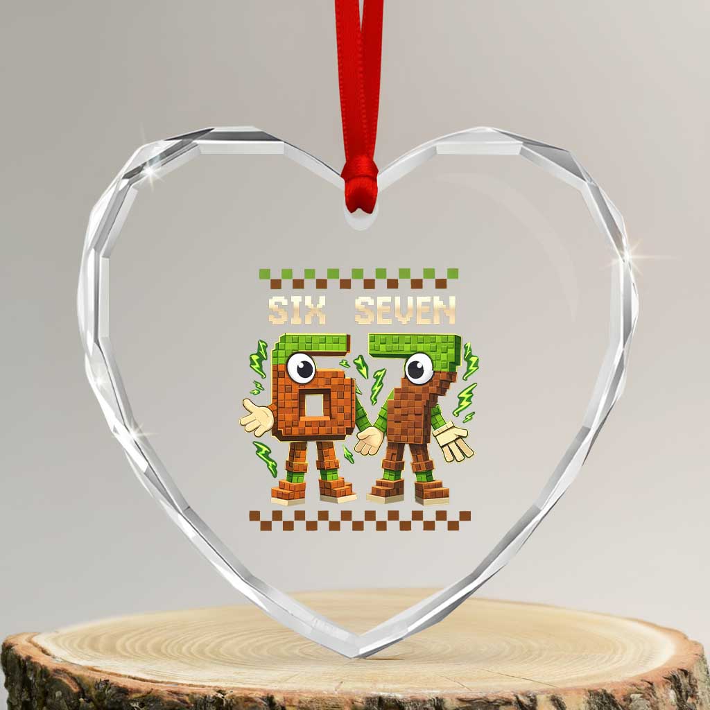 Six Seven Brainrot Italian Funny 67 Heart Crystal Glass Ornament Checkered Kids Gaming Meme TS10 Transparent Glass 3'' Heart Print Your Wear