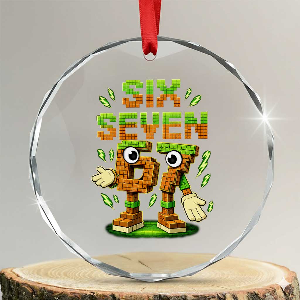 Six Seven Brainrot Italian Funny 67 Kids Gaming Meme Crystal Glass Ornament TS10 Transparent Glass 3'' Circle Print Your Wear
