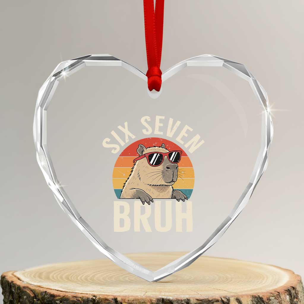 Six Seven Bruh 67 Meme Funny Capybara Heart Crystal Glass Ornament TS10 Transparent Glass 3'' Heart Print Your Wear