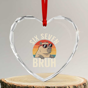 Six Seven Bruh 67 Meme Funny Capybara Heart Crystal Glass Ornament TS10 Transparent Glass 3'' Heart Print Your Wear