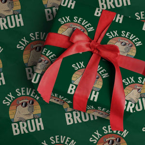 Six Seven Bruh 67 Meme Funny Capybara Wrapping Paper Roll TS10 Green Print Your Wear