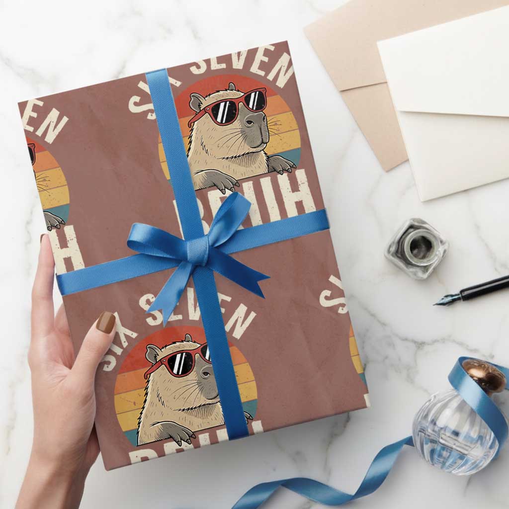 Six Seven Bruh 67 Meme Funny Capybara Wrapping Paper Roll TS10 Mocha Print Your Wear