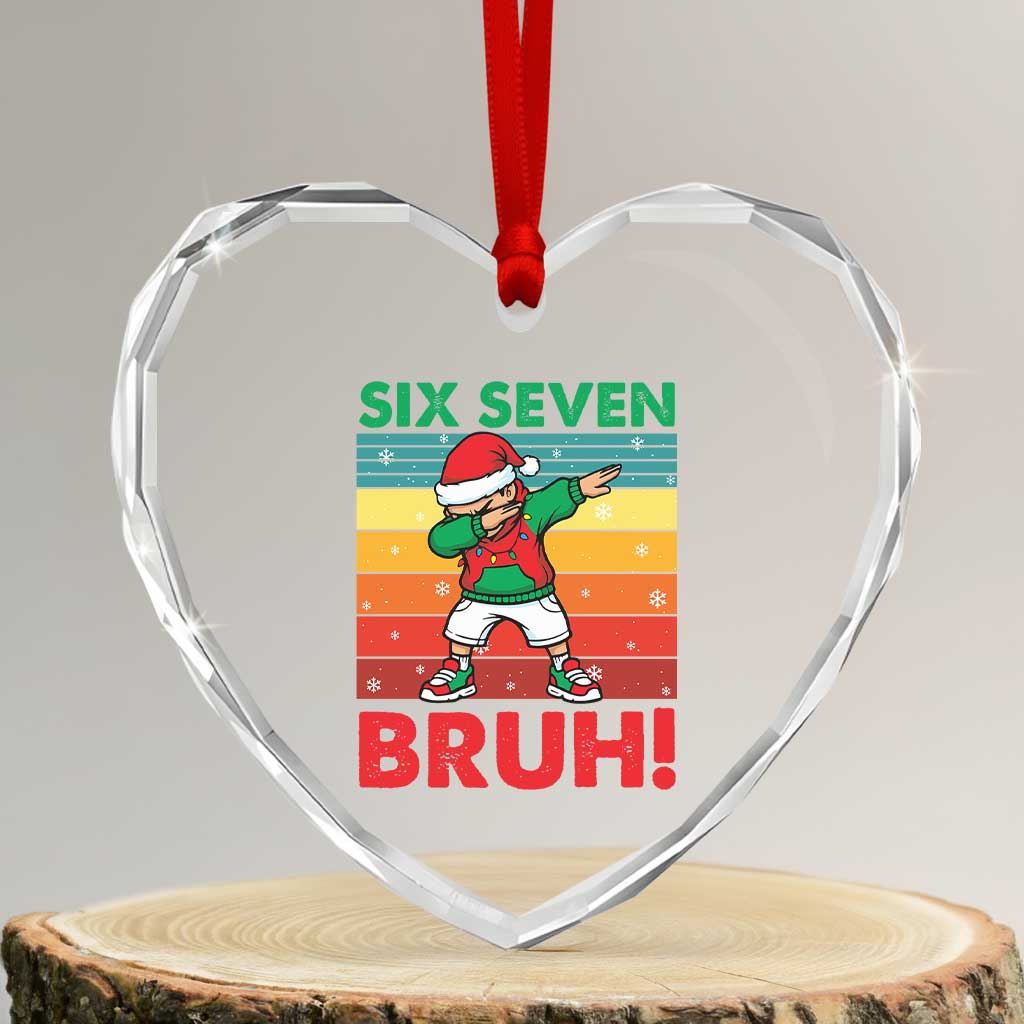 Six Seven Bruh Christmas Dabbing Heart Crystal Glass Ornament Funny 67 Meme Retro Santa Kid Vibes TS02 Transparent Glass 3'' Heart Print Your Wear