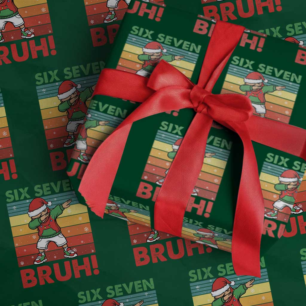 Six Seven Bruh Christmas Dabbing Wrapping Paper Roll Funny 67 Meme Retro Santa Kid Vibes TS02 Green Print Your Wear