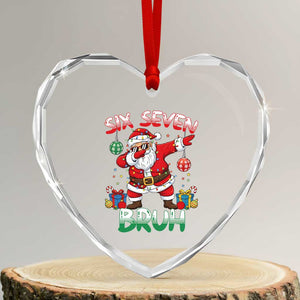 Six Seven Bruh Christmas Heart Crystal Glass Ornament Funny Dabbing Santa 67 Meme Holiday Gag Gift TS02 Transparent Glass 3'' Heart Print Your Wear