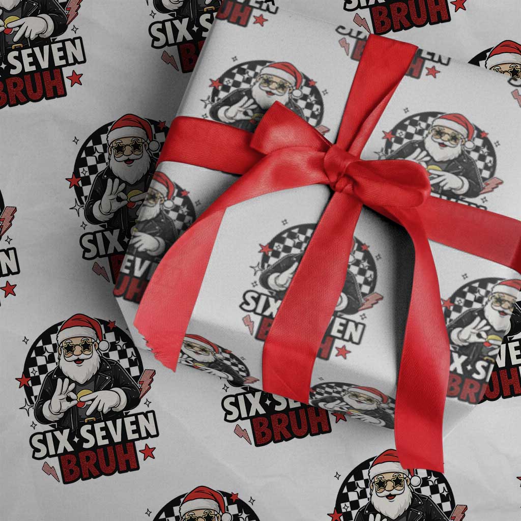 Six Seven Bruh Christmas Meme Wrapping Paper Roll Cool Santa 67 Hand Sign Street Style Vibes TS02 White Print Your Wear