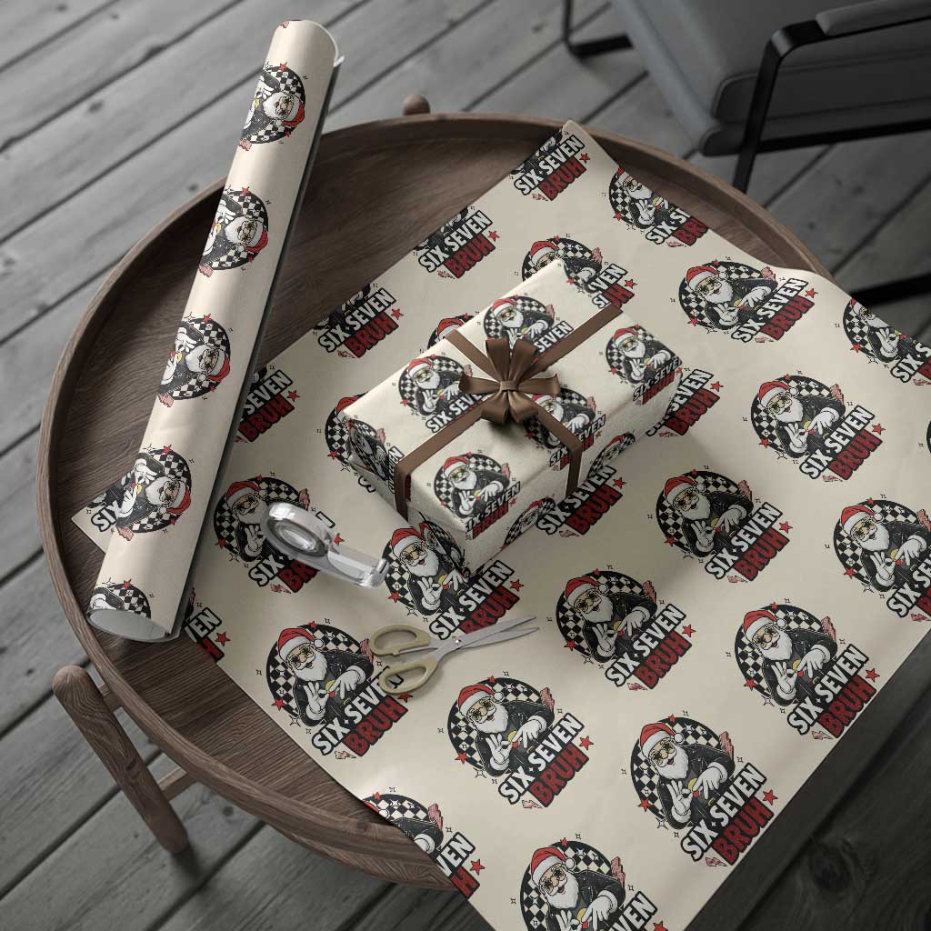 Six Seven Bruh Christmas Meme Wrapping Paper Roll Cool Santa 67 Hand Sign Street Style Vibes TS02 Beige Print Your Wear