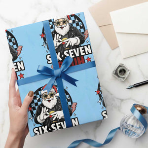 Six Seven Bruh Christmas Meme Wrapping Paper Roll Cool Santa 67 Hand Sign Street Style Vibes TS02 Light Blue Print Your Wear