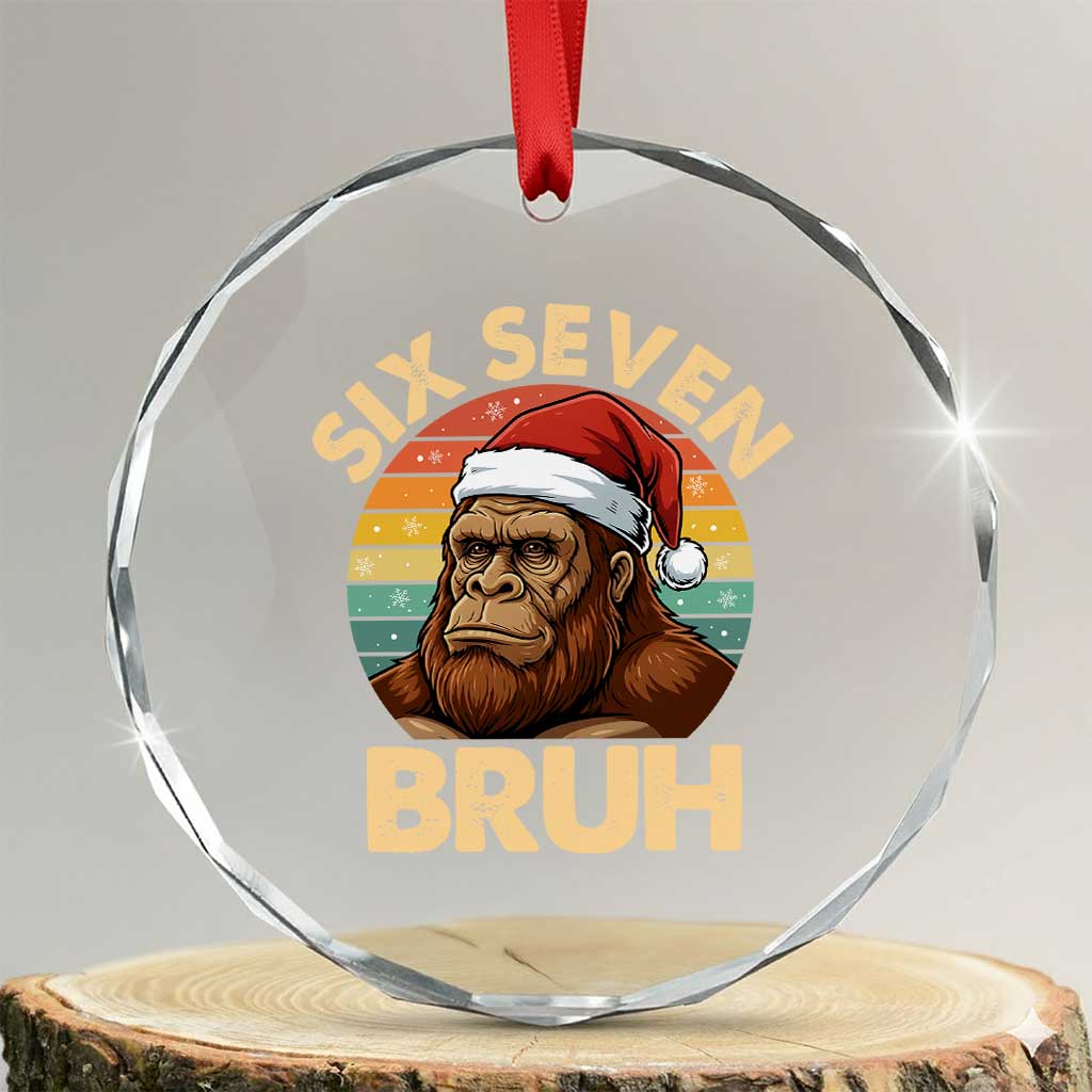 Six Seven Bruh Meme Christmas Bigfoot Crystal Glass Ornament 67 Sasquatch Santa Retro Holiday TS02 Transparent Glass 3'' Circle Print Your Wear
