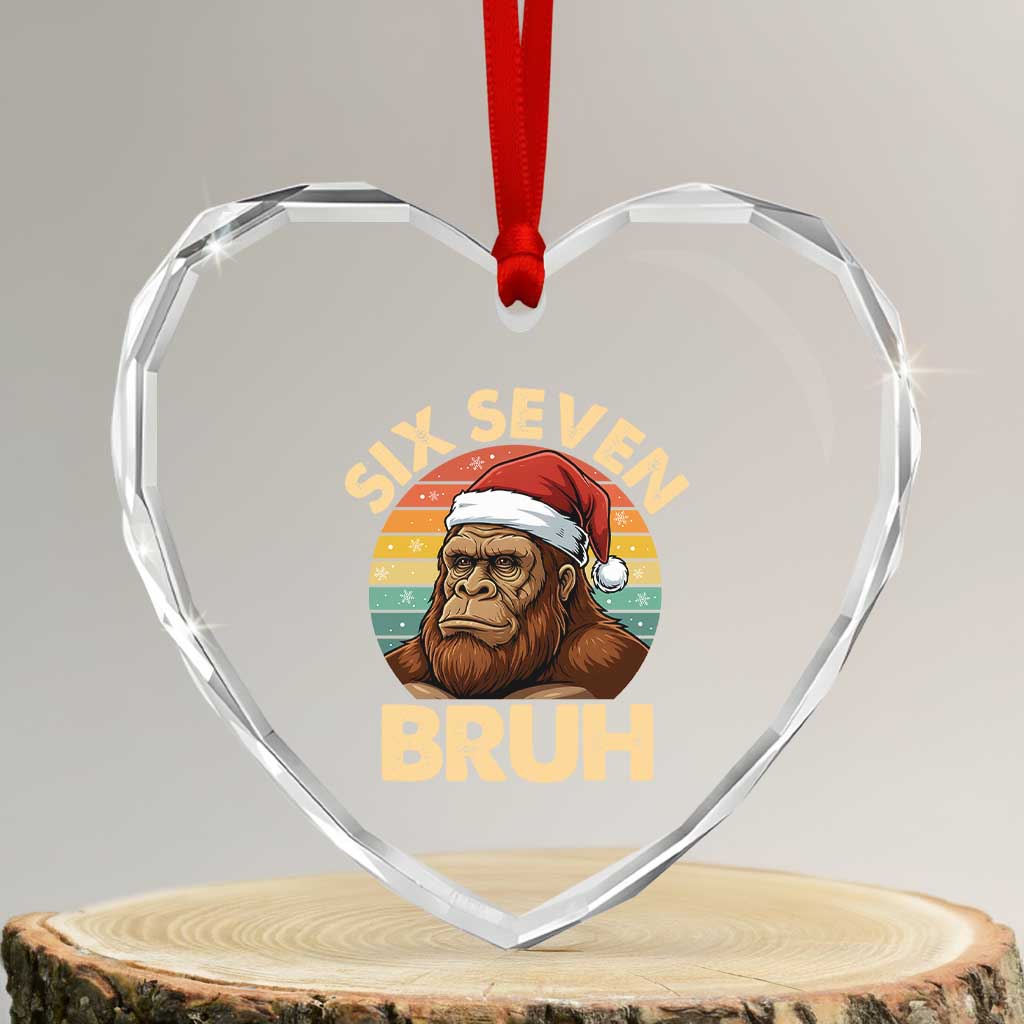 Six Seven Bruh Meme Christmas Bigfoot Heart Crystal Glass Ornament 67 Sasquatch Santa Retro Holiday TS02 Transparent Glass 3'' Heart Print Your Wear