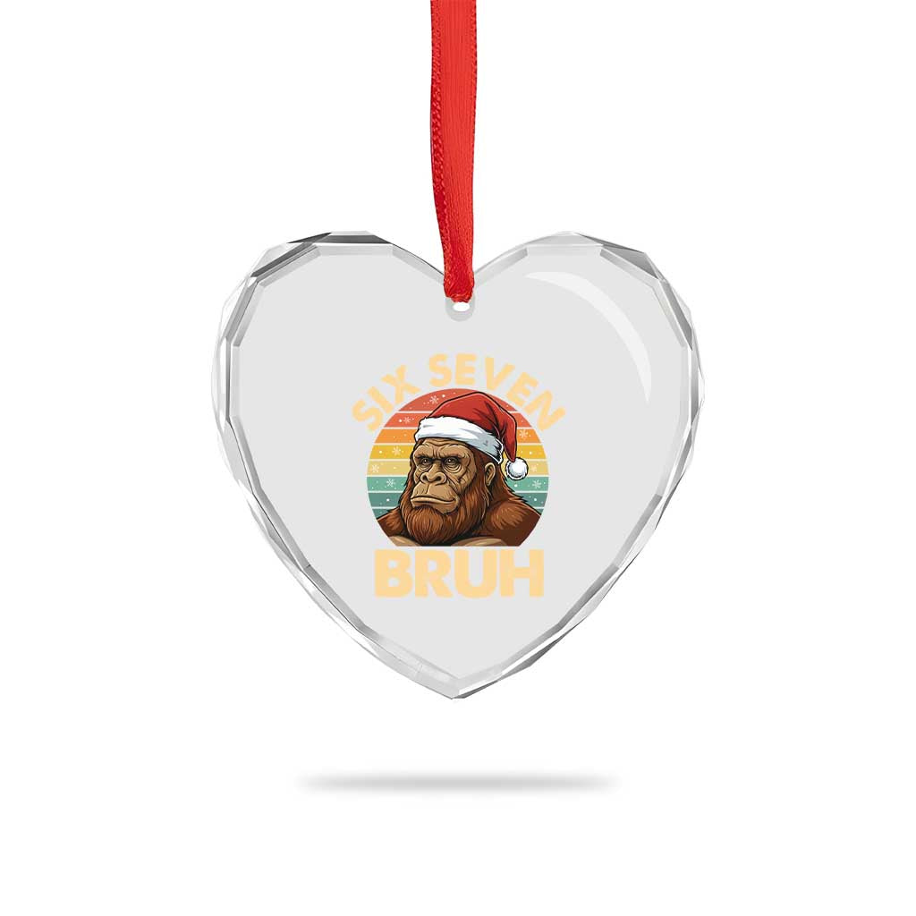 Six Seven Bruh Meme Christmas Bigfoot Heart Crystal Glass Ornament 67 Sasquatch Santa Retro Holiday TS02 Print Your Wear