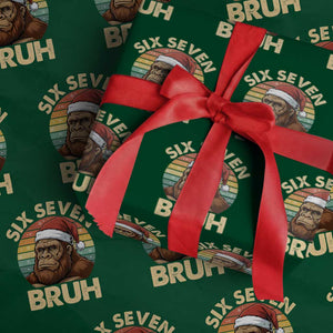 Six Seven Bruh Meme Christmas Bigfoot Wrapping Paper Roll 67 Sasquatch Santa Retro Holiday TS02 Green Print Your Wear