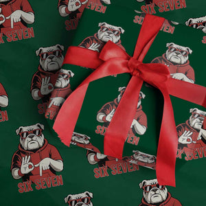 Six Seven Bulldog Meme Wrapping Paper Roll Funny 67 Mascot Signs Internet Brainrot Lover TS02 Green Print Your Wear