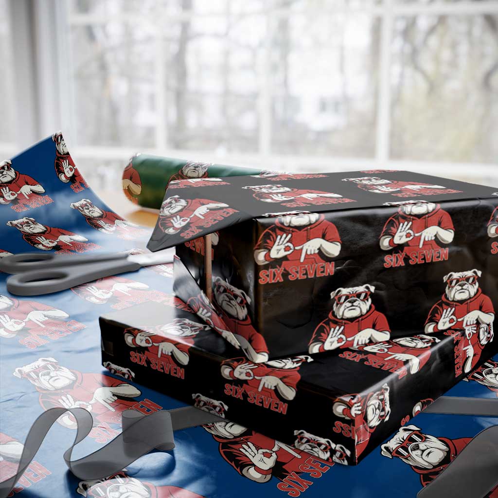 Six Seven Bulldog Meme Wrapping Paper Roll Funny 67 Mascot Signs Internet Brainrot Lover TS02 Black Print Your Wear