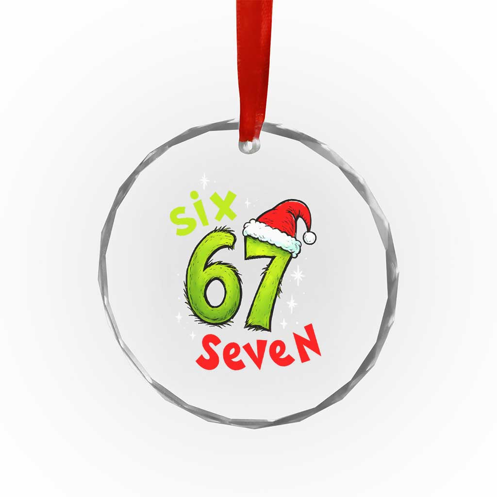 Six Seven Christmas Meme Crystal Glass Ornament Funny Green Grinchy 6 7 with Santa Hat TS02 Print Your Wear