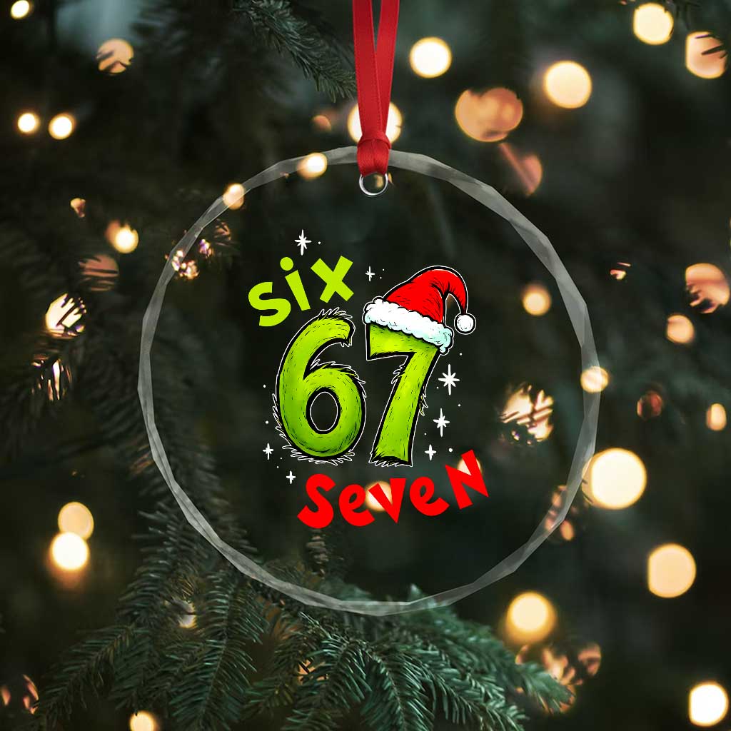 Six Seven Christmas Meme Crystal Glass Ornament Funny Green Grinchy 6 7 with Santa Hat TS02 Print Your Wear