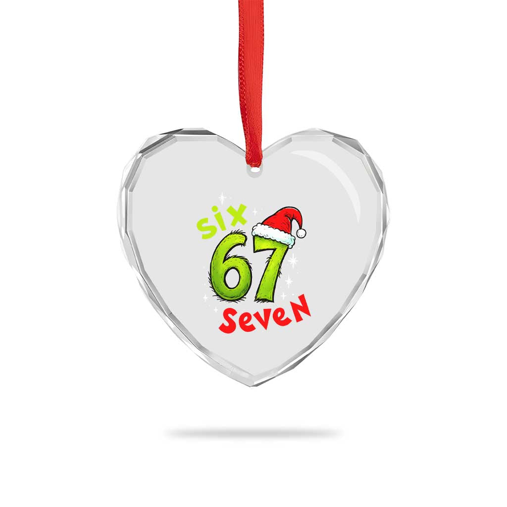 Six Seven Christmas Meme Heart Crystal Glass Ornament Funny Green Grinchy 6 7 with Santa Hat TS02 Print Your Wear