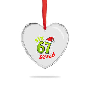 Six Seven Christmas Meme Heart Crystal Glass Ornament Funny Green Grinchy 6 7 with Santa Hat TS02 Print Your Wear