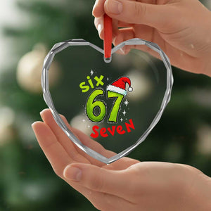 Six Seven Christmas Meme Heart Crystal Glass Ornament Funny Green Grinchy 6 7 with Santa Hat TS02 Print Your Wear