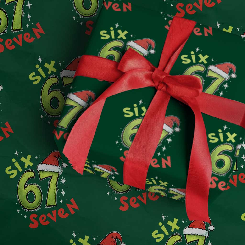 Six Seven Christmas Meme Wrapping Paper Roll Funny Green Grinchy 6 7 with Santa Hat TS02 Green Print Your Wear