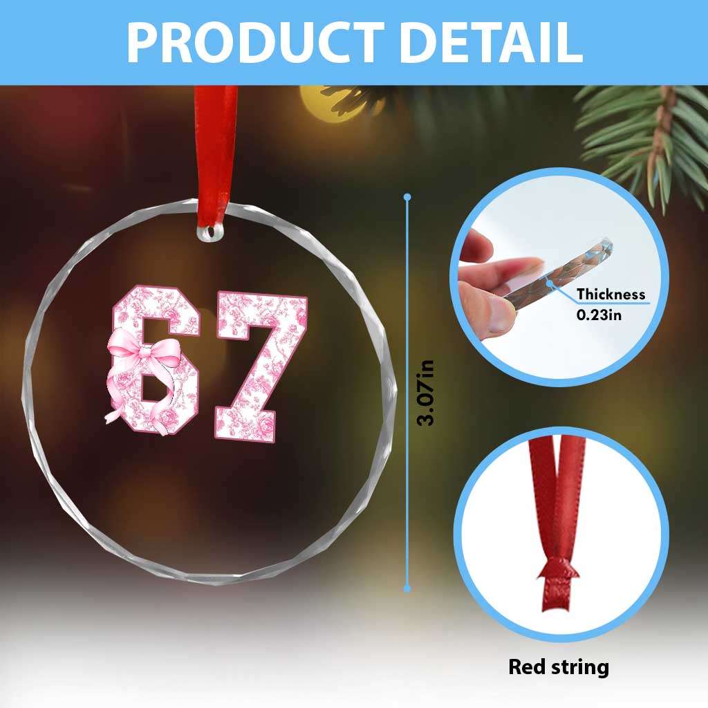 Six Seven Coquette Girl Crystal Glass Ornament Funny 67 Meme Gen Alpha Slang Pink Floral Bow Aesthetic TS10 Print Your Wear
