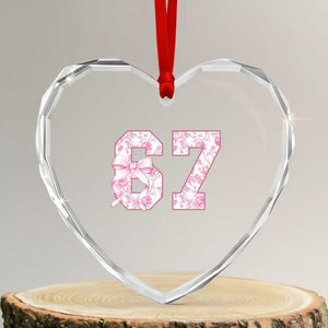 Six Seven Coquette Girl Heart Crystal Glass Ornament Funny 67 Meme Gen Alpha Slang Pink Floral Bow Aesthetic TS10 Transparent Glass 3'' Heart Print Your Wear