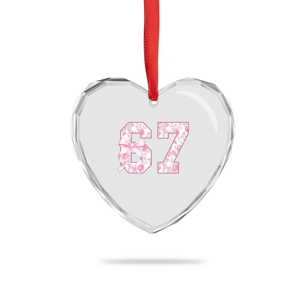 Six Seven Coquette Girl Heart Crystal Glass Ornament Funny 67 Meme Gen Alpha Slang Pink Floral Bow Aesthetic TS10 Print Your Wear