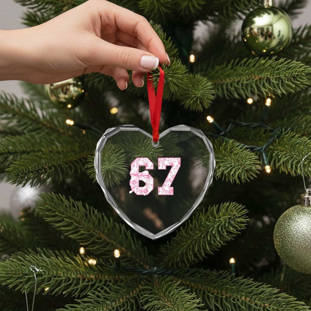 Six Seven Coquette Girl Heart Crystal Glass Ornament Funny 67 Meme Gen Alpha Slang Pink Floral Bow Aesthetic TS10 Print Your Wear