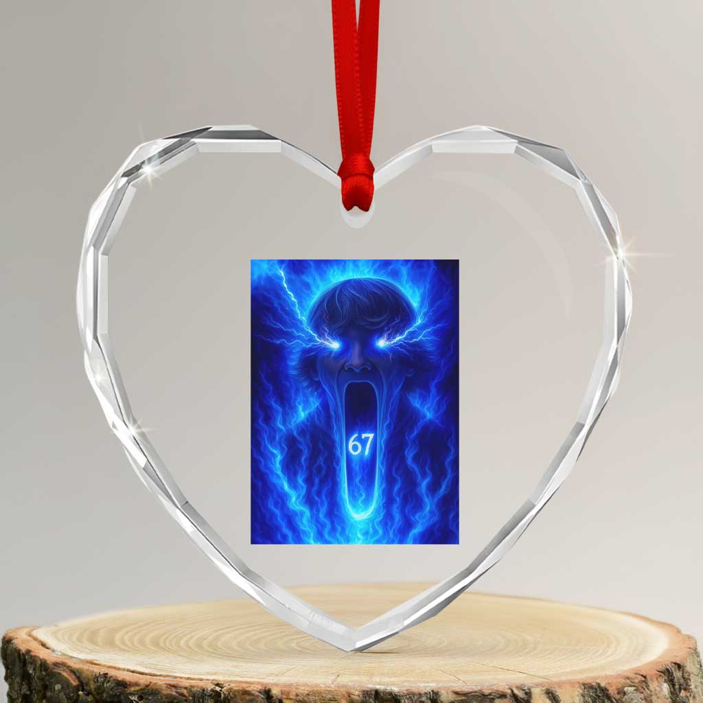 Six Seven Energy Overload Graphic Heart Crystal Glass Ornament 67 Mason Kid Analog Horror Meme TS02 Transparent Glass 3'' Heart Print Your Wear