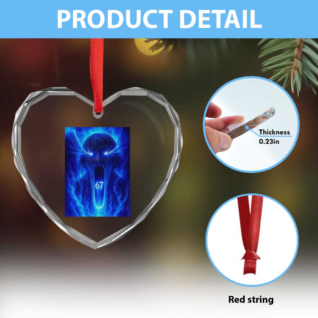 Six Seven Energy Overload Graphic Heart Crystal Glass Ornament 67 Mason Kid Analog Horror Meme TS02 Print Your Wear