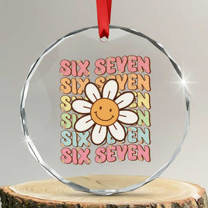 Six Seven Flower Power Crystal Glass Ornament Viral 67 Meme with Retro Daisy TS02 Transparent Glass 3'' Circle Print Your Wear