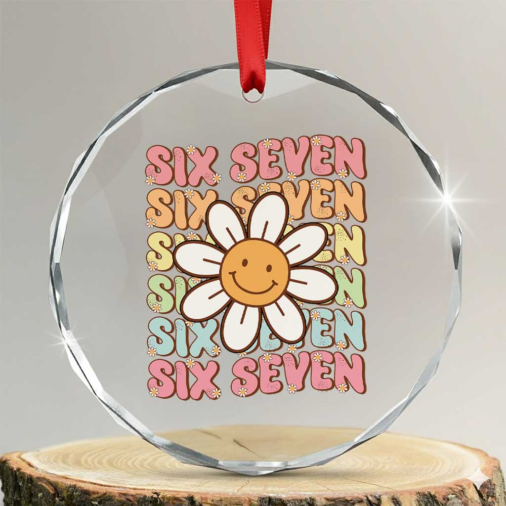 Six Seven Flower Power Crystal Glass Ornament Viral 67 Meme with Retro Daisy TS02 Transparent Glass 3'' Circle Print Your Wear