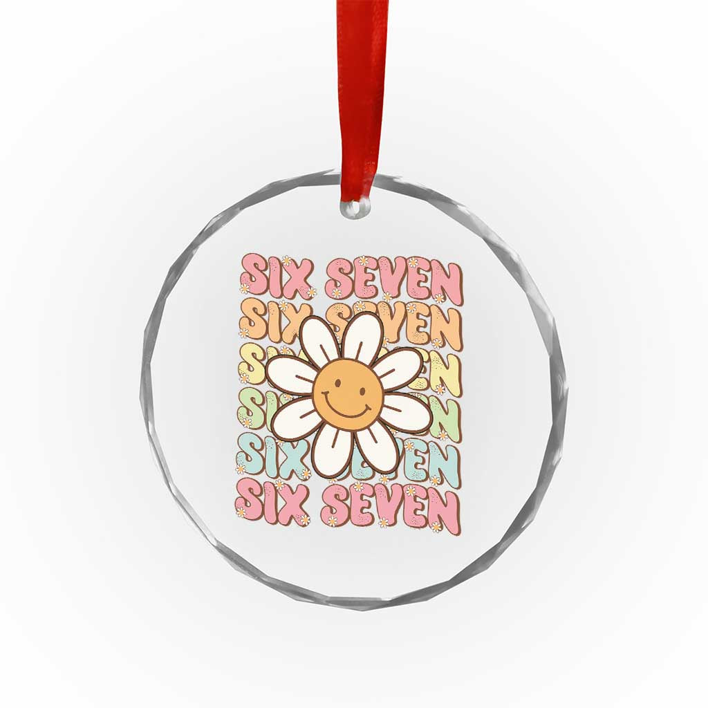 Six Seven Flower Power Crystal Glass Ornament Viral 67 Meme with Retro Daisy TS02 Print Your Wear
