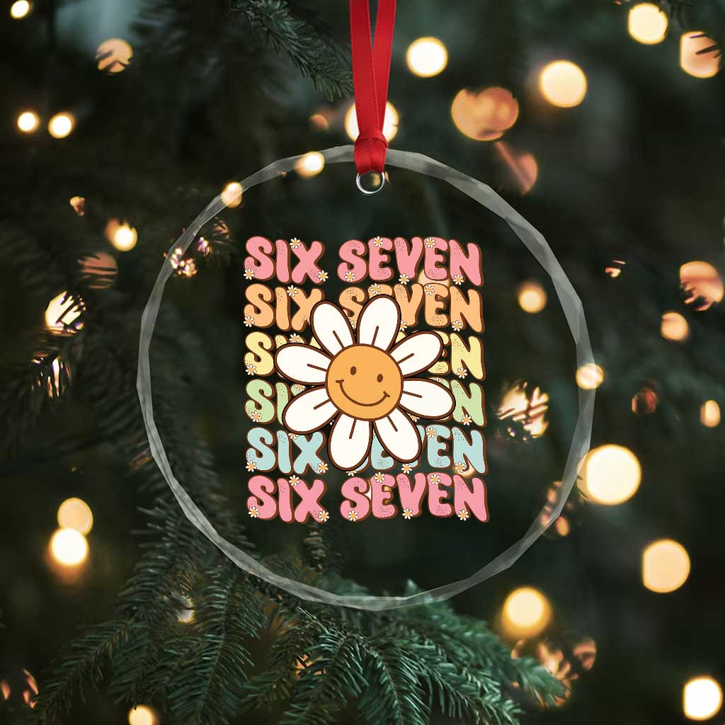 Six Seven Flower Power Crystal Glass Ornament Viral 67 Meme with Retro Daisy TS02 Print Your Wear