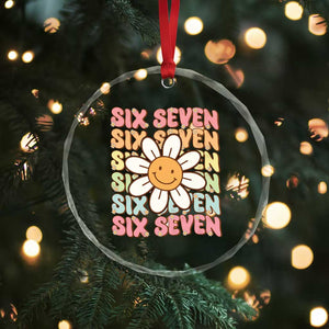 Six Seven Flower Power Crystal Glass Ornament Viral 67 Meme with Retro Daisy TS02 Print Your Wear