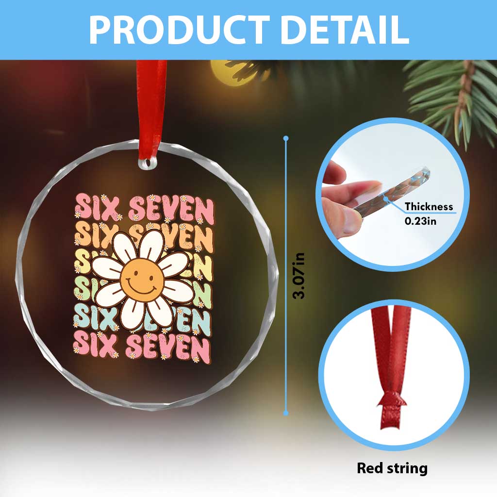 Six Seven Flower Power Crystal Glass Ornament Viral 67 Meme with Retro Daisy TS02 Print Your Wear