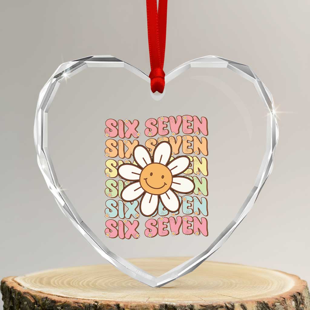 Six Seven Flower Power Heart Crystal Glass Ornament Viral 67 Meme with Retro Daisy TS02 Transparent Glass 3'' Heart Print Your Wear