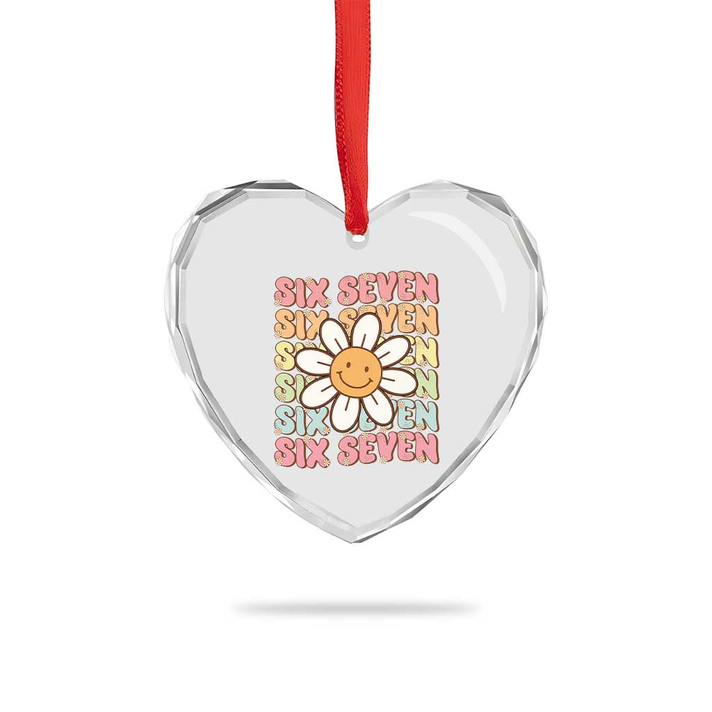 Six Seven Flower Power Heart Crystal Glass Ornament Viral 67 Meme with Retro Daisy TS02 Print Your Wear