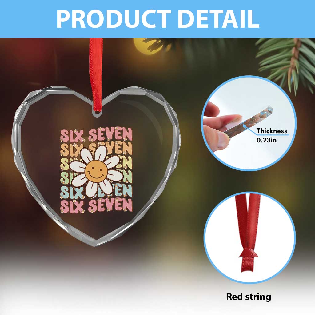 Six Seven Flower Power Heart Crystal Glass Ornament Viral 67 Meme with Retro Daisy TS02 Print Your Wear
