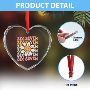 Six Seven Flower Power Heart Crystal Glass Ornament Viral 67 Meme with Retro Daisy TS02 Print Your Wear