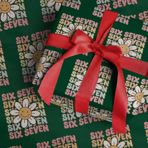 Six Seven Flower Power Wrapping Paper Roll Viral 67 Meme with Retro Daisy TS02 Green Print Your Wear